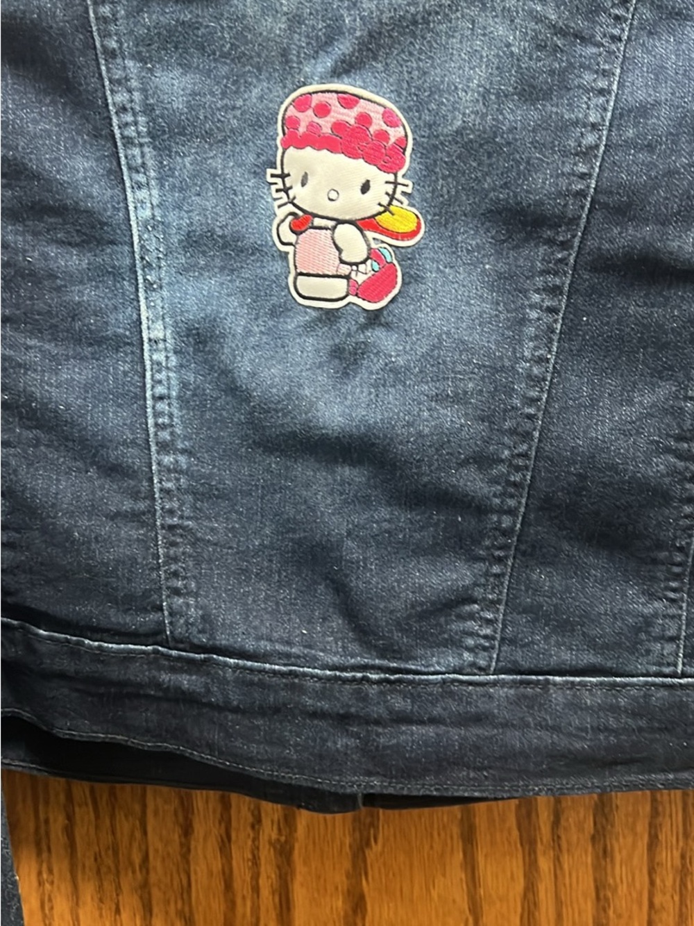 Jessica Simpson Navy Denim Jacket with Hello Kitty Patch - Picture 3 of 4